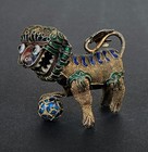 Vintage Chinese Export Enamel Gilt Brass Filigree Foo Dog Foo Lion Figurine