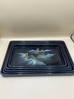 Set Of 5 Vintage Asian Black Lacquer Nesting Hand-painted Landscape 