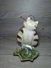 Ceramic Cat Trinket Dish Ornament Animal Novelty Dish Metal Whiskers - Used Good
