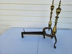 Vtg Pair Of Puritan Brass Fireplace Andirons Cast Iron Firedogs Log Holder