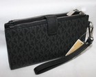 New Michael Kors Mk Signature Double Zip Phone Case Wallet Wristlet Black