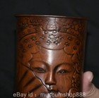 5 6  Old Chinese Boxwood Carving Actress People Human Huma Face Brush Pot