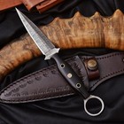 Custom Damascus Steel Dagger Knife With Black Resin Handle And Leather Sheath