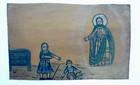 Antique Retablo Devotional Folk Art Painting On Metal