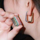 Gold Plated Rectangle Hoop Earrings Women Cubic Zirconia Costume Fashion Jewelry
