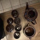 Japanese Brown Ceramic Teapot Tea Set With Cups Sugar Bowl Marked Japan