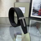 Men Black Pebbled Leather Belt Tom Ford Hollow T Metal Buckle Formal Dress Waist