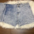 Shein High Rise Acid Wash Denim Wrap Shorts Fringe Hem Light Blue Size L Women s