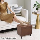 Brown Foldable Storage Ottoman Bench Foot Stool Legs Pu Leather 15 Inch