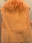 Vtg 80   s Mongolia Fur Collar Orange Vest Suede Xl Lisa International Bohemian