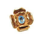 Antique Hatpin Brass Flower Blue Glass Center