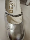 Vintage 50 s 60s Women s Silver Lame Heels Silver Chunky Heel Rhinestone Strap 6
