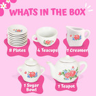 17 Pieces Floral Miniature Porcelain Ceramic Tea Set - Pretend Play Kids Toy Min