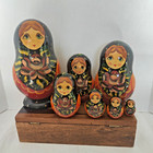 Vintage 9 5  Russian Matryoshka Nesting Dolls Hand Painted Set 7 Signed Russia