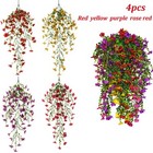 4pcs Artificial Hanging Plastic Flowers Uv Resistant Faux Plants Outdoor Decor