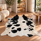 Real Black   White Spotted Cowhide Rug Medium Cow Skin Mat 66x57  Rg037