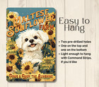 Maltese Sunflower Farm Sign Flower Farmhouse Decor Dog Funny Metal Tin Wall Art