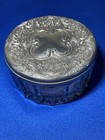  Victorian Era Powder Jar Very Intricate Design On Pewter Lid  orig  Powder Puff