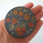 Vintage Enamel Brass Trinket Box Pillbox Floral Design Lidded 2 5 