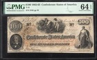 T-41 1862  100 Confederate Currency  Pmg 64 Epq Civil War Note 3185
