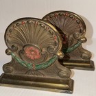 Antique Vintage Cast Iron Shell Design Bookends Floral And Leaf Accents
