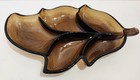 Vintage Amber Glass Leaf Divided Serving Dish 13  Mid Century Retro Leaf Tray