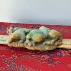 Handcarved Chinese Jade Frog Figurine On Base Green Yellow Brown Approx -4 In 