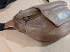 Cute Vintage Tan Leather Fanny Pack Bum Waist Belt Bag Unisex Zipper 80s 90s