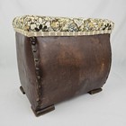 Vintage Leather Upholstered Foot Stool Ottoman Chinese Chippendale Chinoiserie
