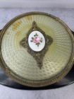 Vintage Art Deco Hollywood Regency Brass Filigree Vanity Powder Glass Trinket 
