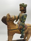 Primitive Folk Art Painted Wooden Horse   Rider Statue - South American Santos M
