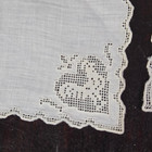 12 Vtg Cocktail Lunch Napkins White Linen Filet Scallop Lace Whitework Roosters