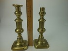 Pair Of 10 Inch Antique Brass Push Up Candlesticks Thick Circa 1860