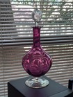 Vtg Cranberry Blown Glass Decanter With Clear Stopper-13   