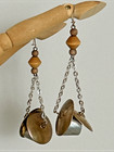Vintage Earrings Modernist Abstract Artisan Dangle Brass Wood Stainless Steel