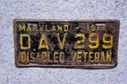 1954 Maryland Dav License Plate - Disabled Veteran