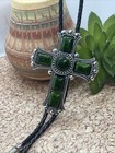 Wedding Country Cross Irish Green Silver Dad Bolo Tie Western Cowboy Southwest