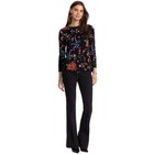 Johnny Was Janie Favorite Mayra Schiffli Long Crew Swing Tee Shirt Black Top New