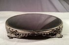 Antique Round Silverplate Plateau Beveled Vanity Jewelry Table Top Mirror Tray