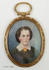 Antique Hand Painted French Portrait Miniature In Locket Style Frame  C  1850