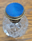 Antique 1915 Brass Collar Blue Guilloche Lid And Crystal Perfume Bottle 4  Tall