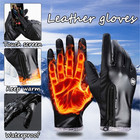 Pu Leather Windproof Full Finger Gloves Winter Warm Skiing Touch Screen Gloves
