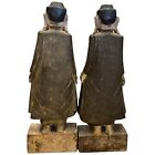 Antique Vintage Burmese Wooden Hand Carved Figurines Monks Men Pair Old 14  Tall
