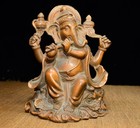 Handcrafted Wood Carving Wooden Sculpture Ganesha Hindu God Wisdom Ornament Home