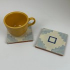 Vintage Southwestern Ceramic Tile Coasters Set Of 2 Blue White Geometric Cork