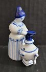 Vintage Gzhel Woman Drying Shoe On Stove - Porcelain Ussr Hand Painted Figurine