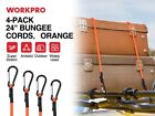 Workpro 4pc 24  Bungee Cord Superior Rubber Heavy Duty Strap Strong Elastic Rope