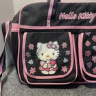 Hello Kitty Diaper Bag Tote Black Pink Flower Embroidered Pockets Shoulder Purse