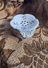 White W  Pink Flowers Porcelain Tea Bag Strainer W base 4    Gold Trim Excellent 