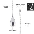 Viski Stainless Steel Weighted Barspoon  Japanese Style Twisted Stem Handle     